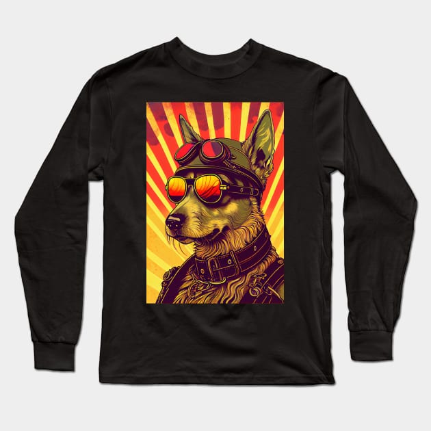 Cool psychedelic dog wearing sunglasses and uniform Long Sleeve T-Shirt by dholzric